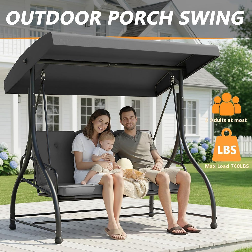 3‑Seat Convertible Patio Swing Bed