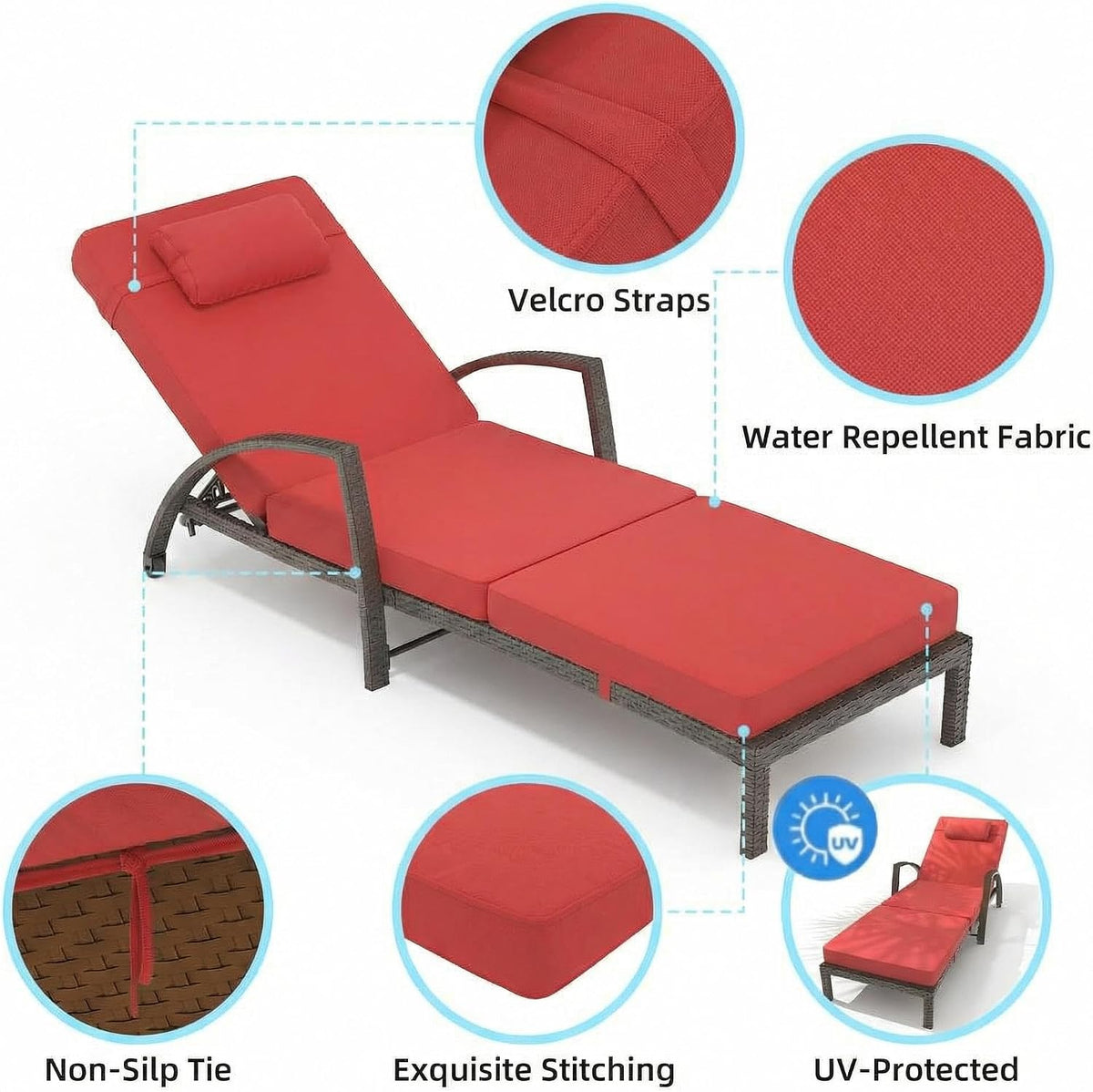 2‑Pack Rattan Patio Chaise Lounge Set