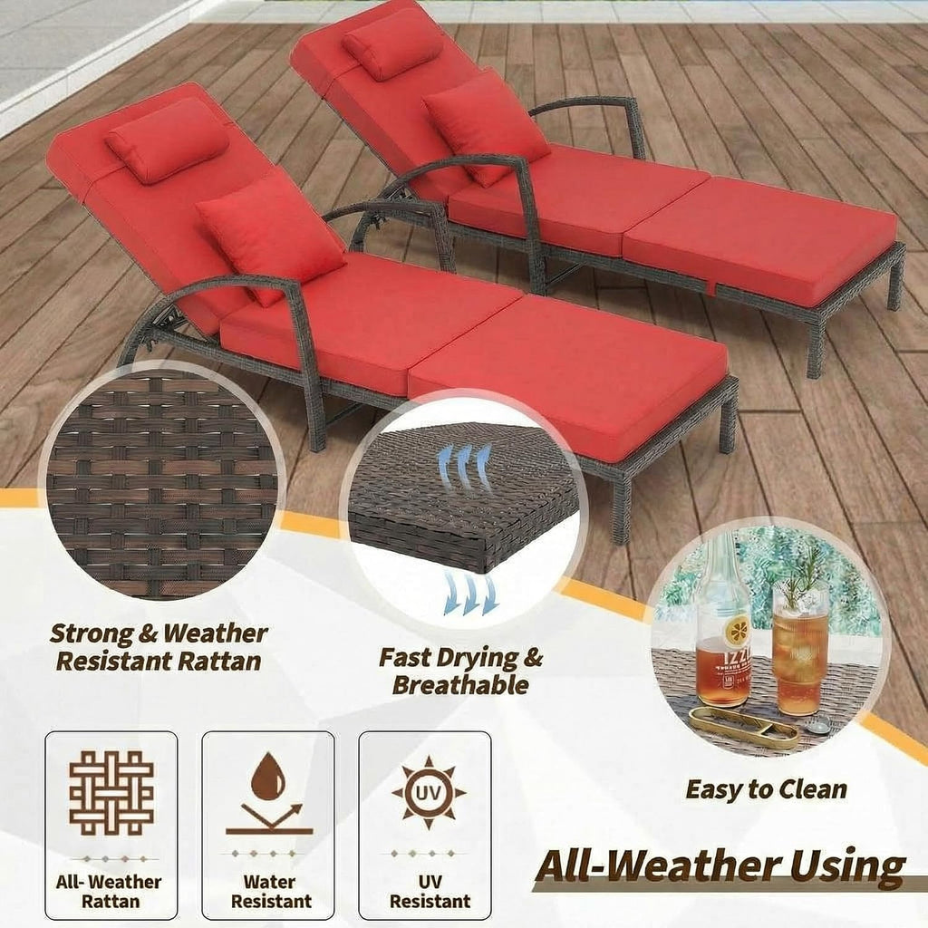 2‑Pack Rattan Patio Chaise Lounge Set
