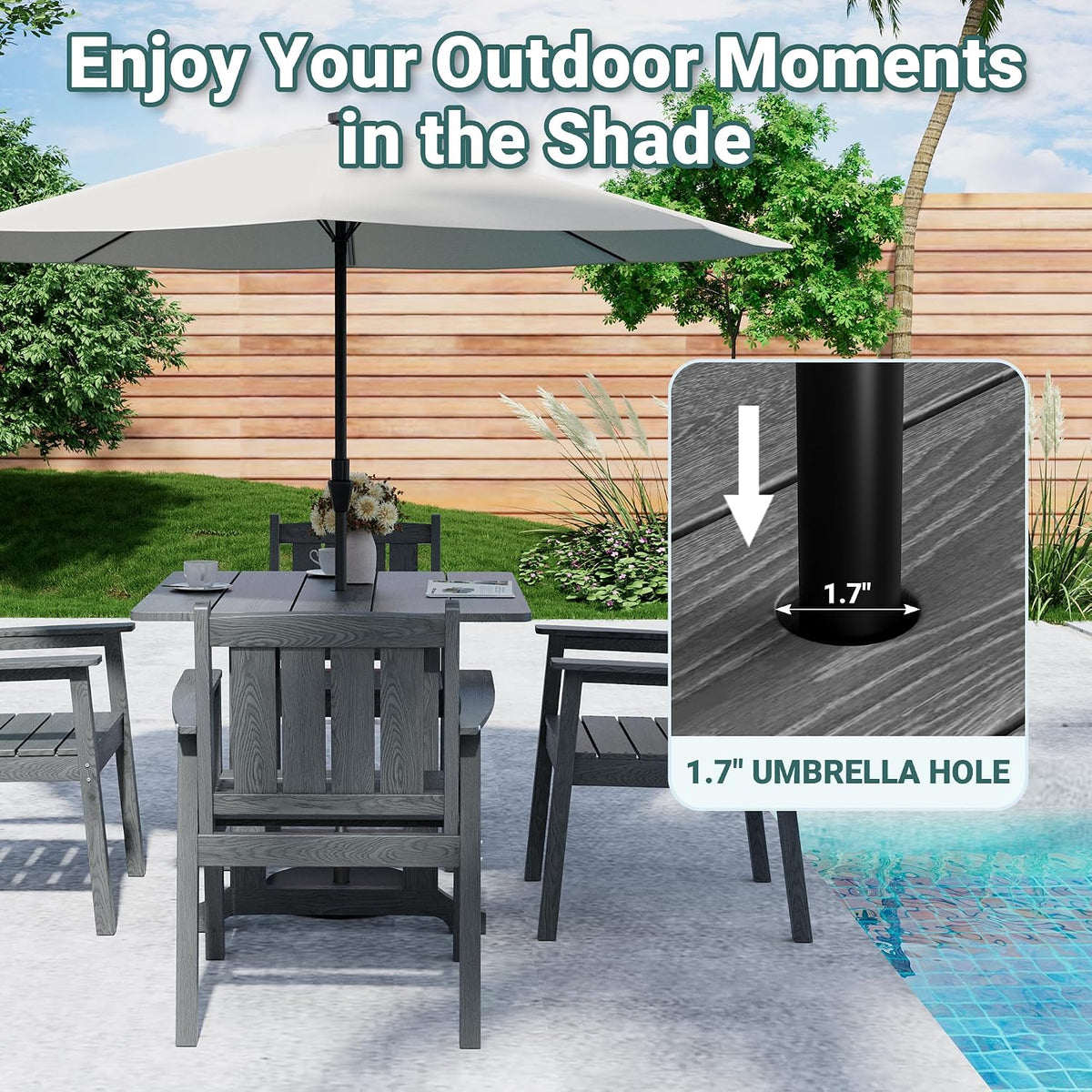 Grey 5‑Piece HDPE Patio Dining Set for 4