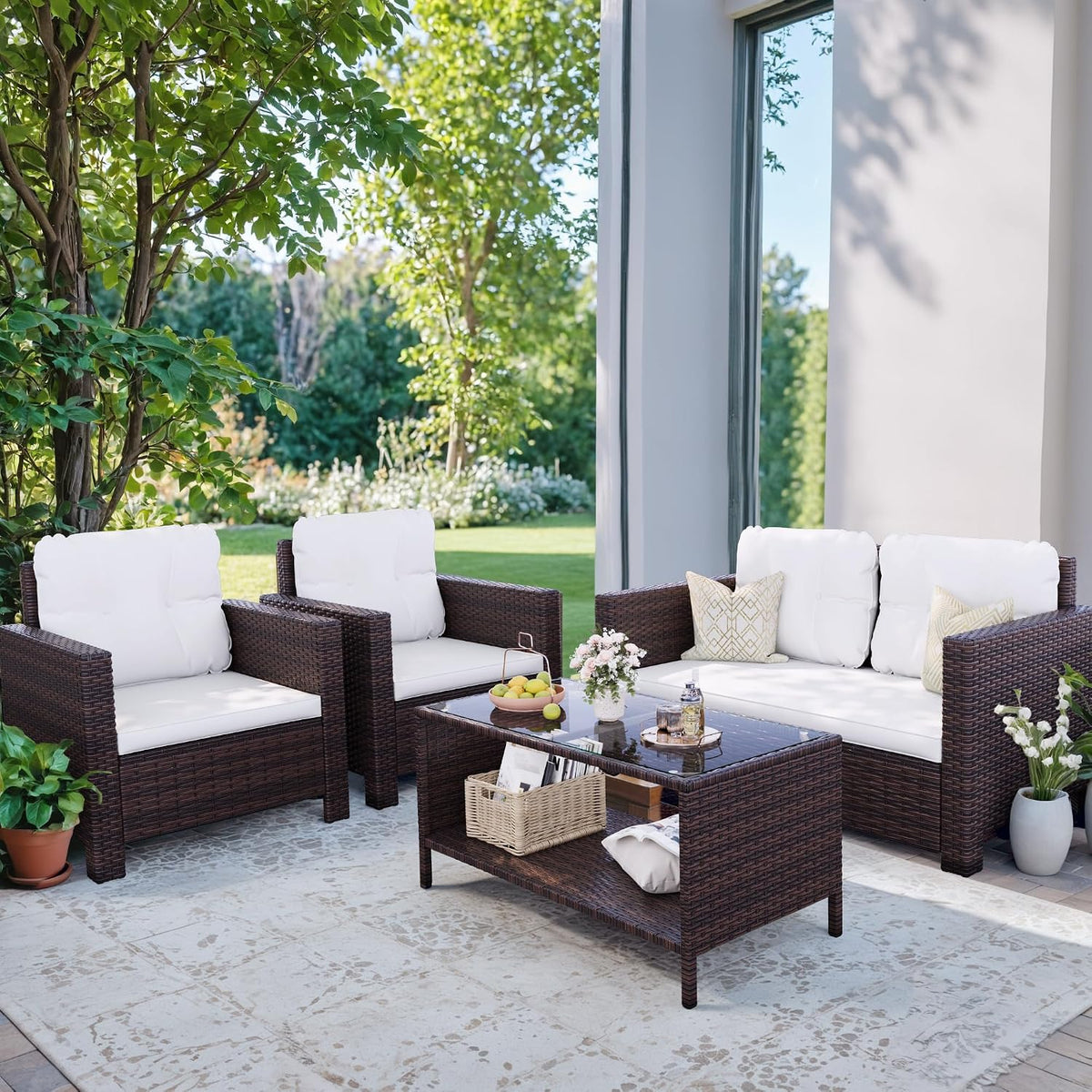 4‑Piece Wicker Patio Conversation Set