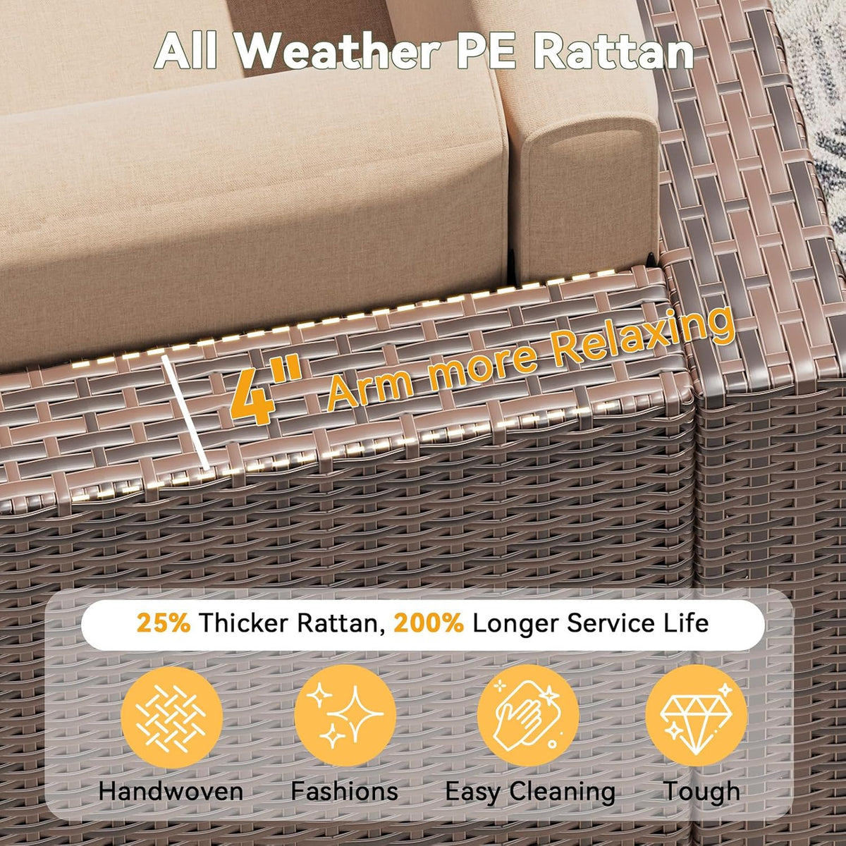 Brown/Khaki 8‑Piece Wicker Patio Set