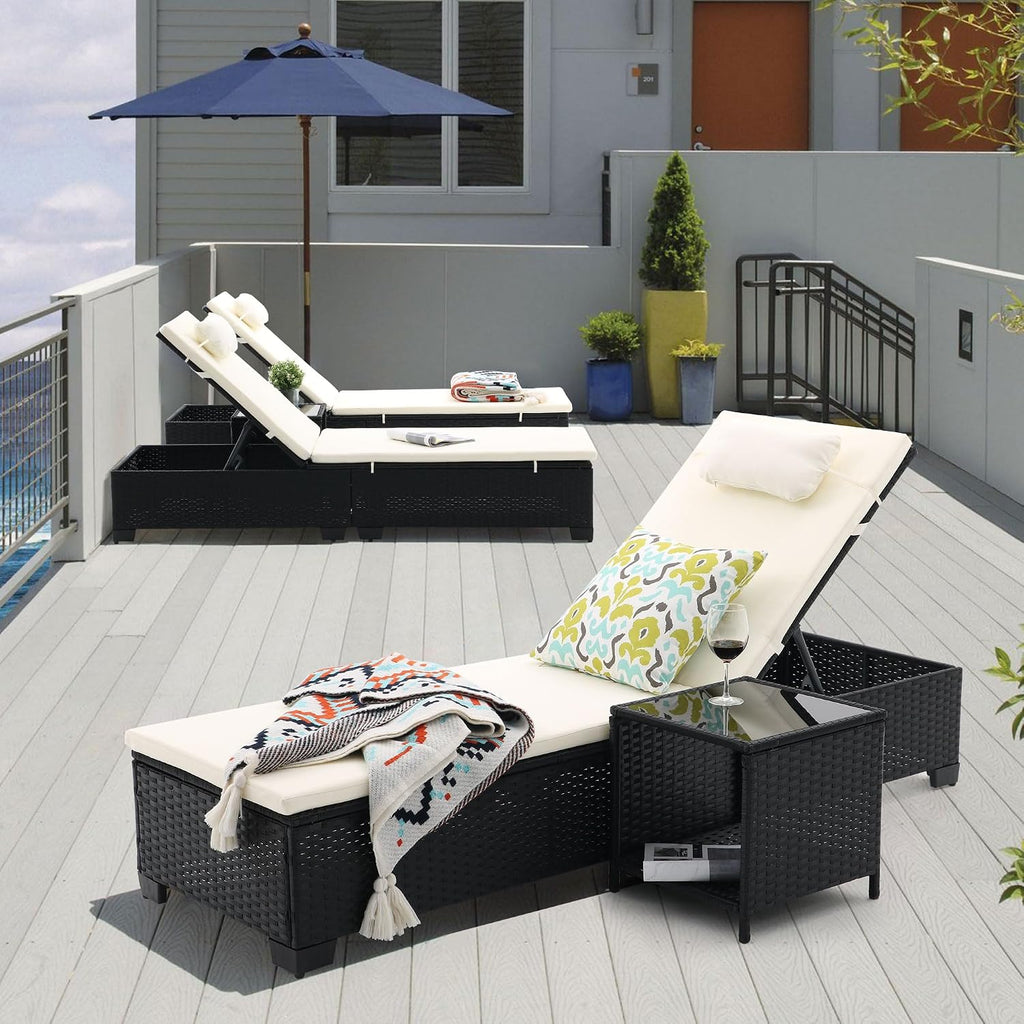 3‑Pack Beige Wicker Patio Lounge Set