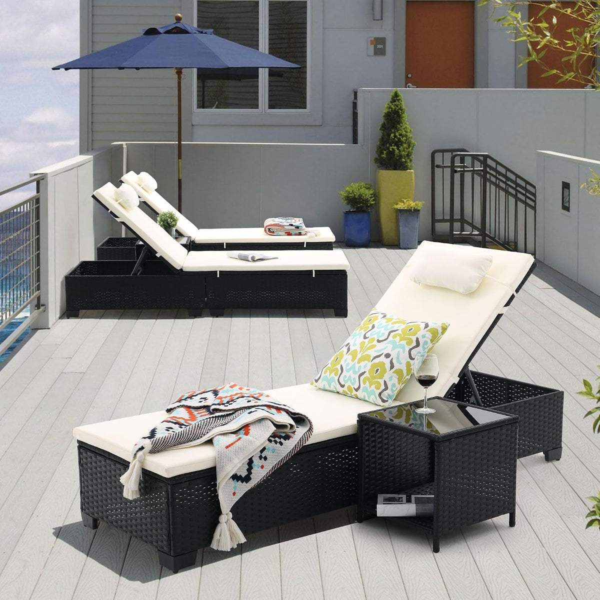 3‑Pack Beige Wicker Patio Lounge Set