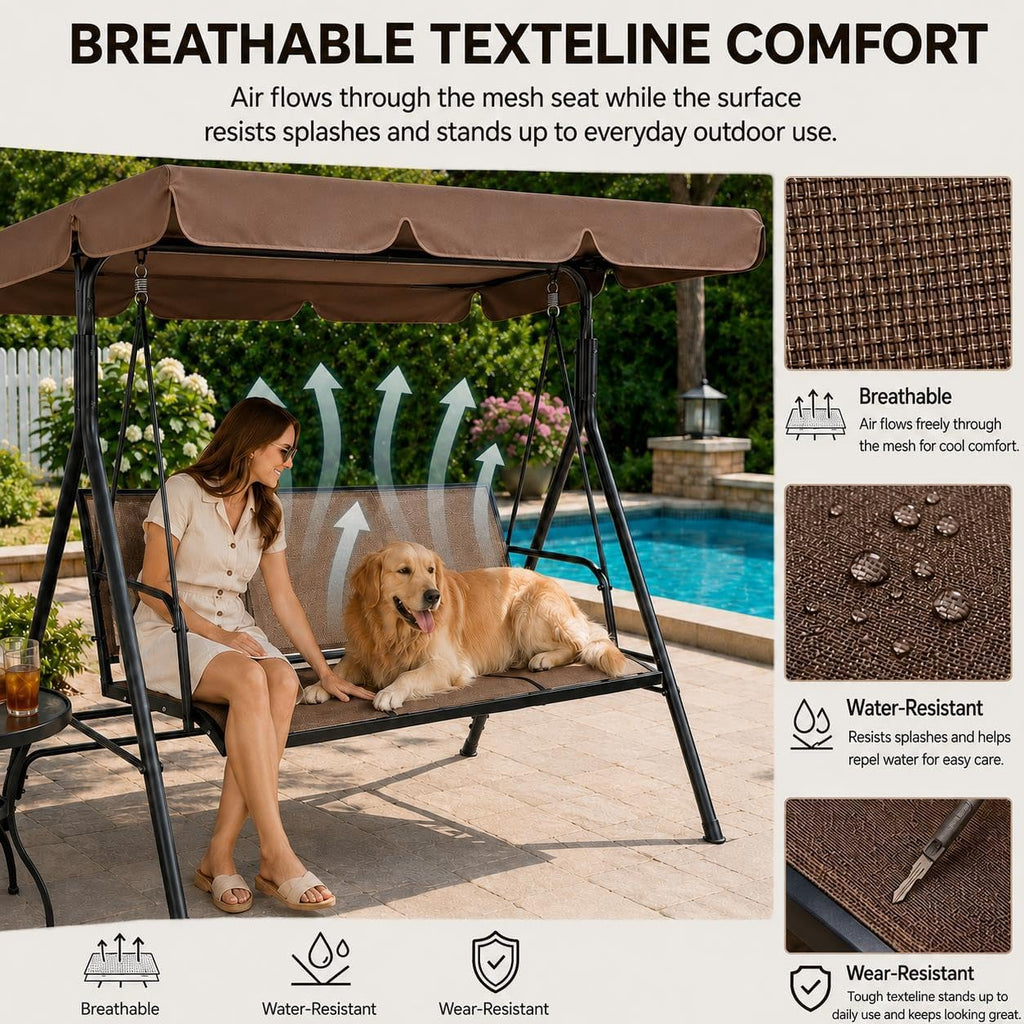 Dark Brown 3‑Seat Patio Swing Chair