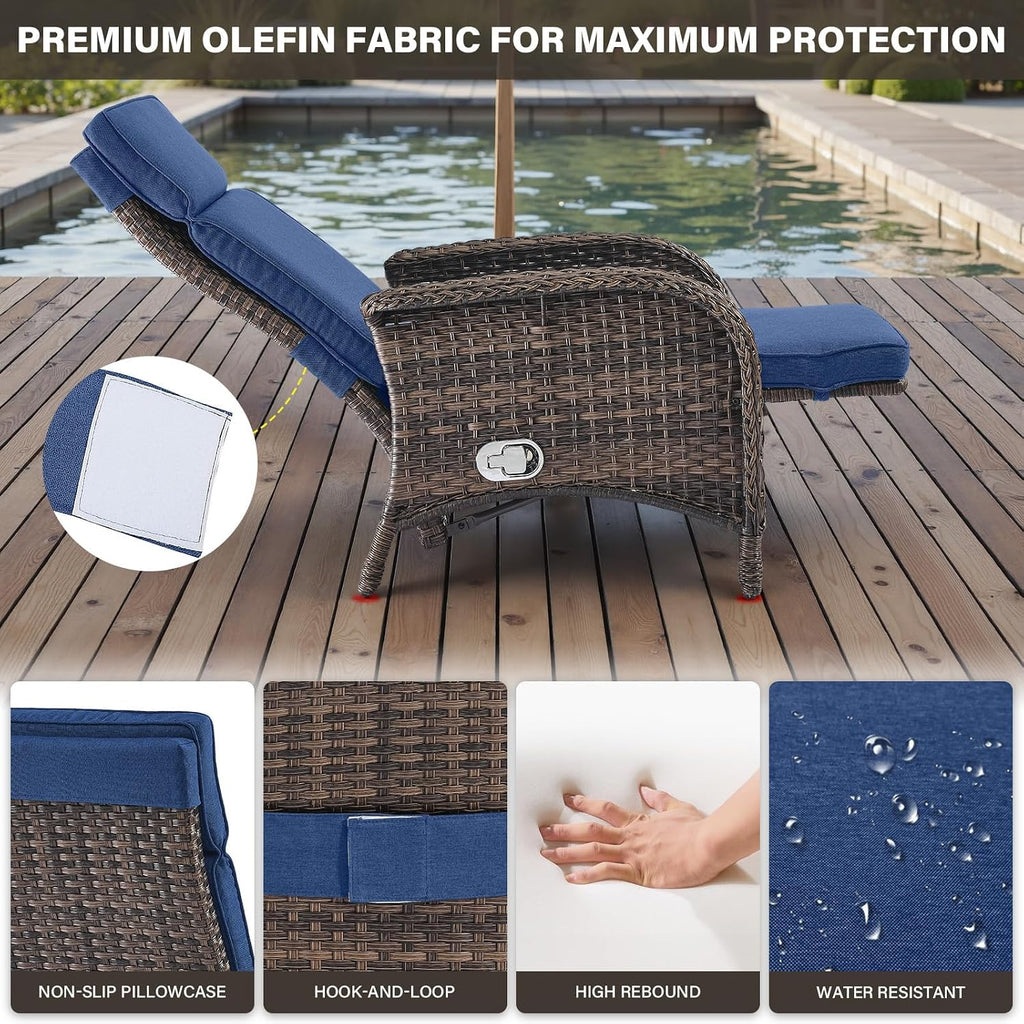 3‑Pack Brown Wicker Patio Recliner Set