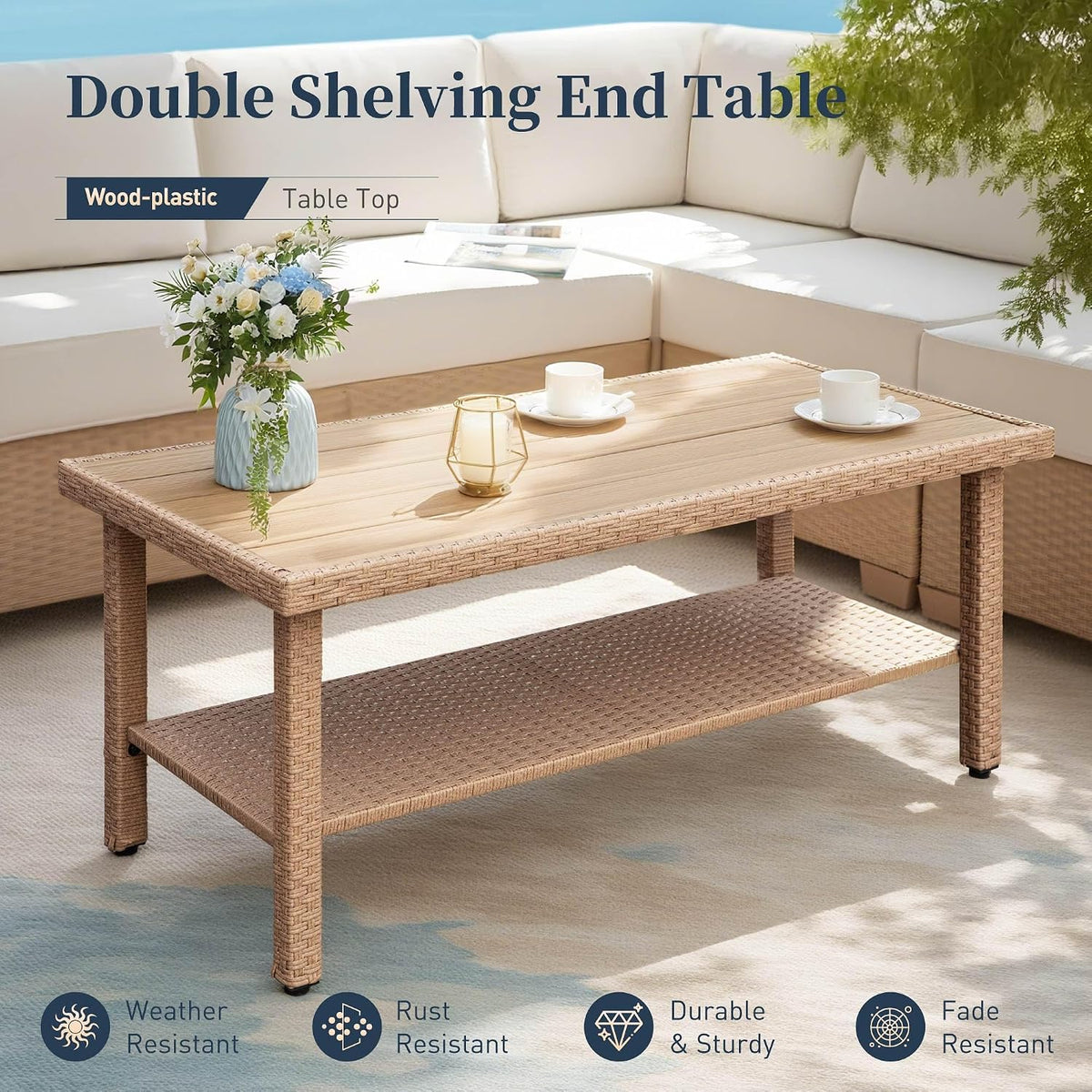Beige 4‑Piece Wicker Patio Set