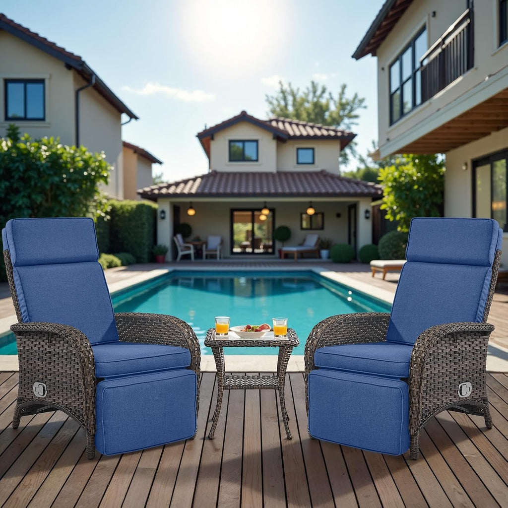 3‑Pack Brown Wicker Patio Recliner Set