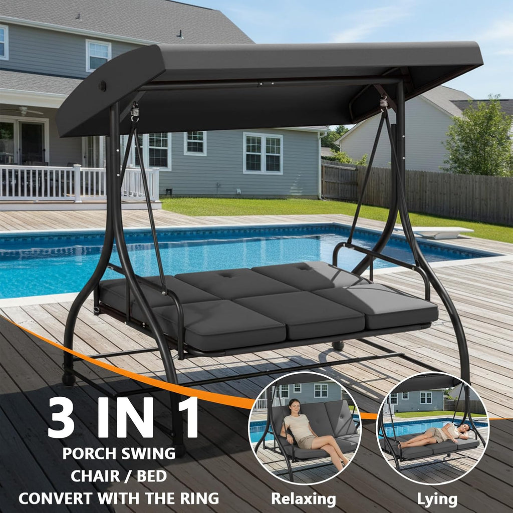 3‑Seat Convertible Patio Swing Bed