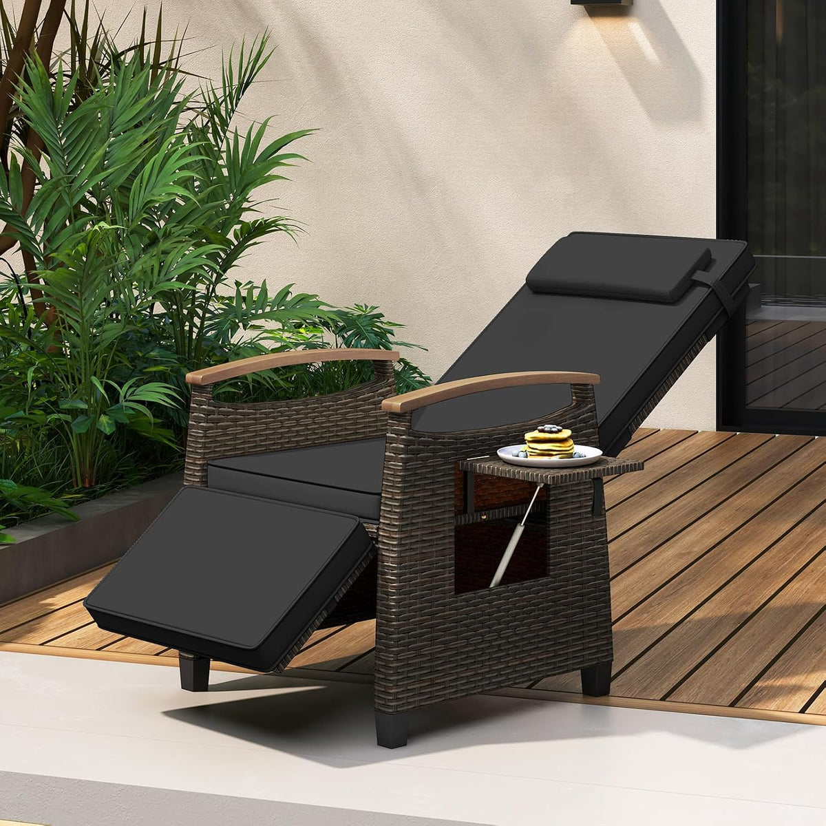 Black Wicker Patio Recliner Chair