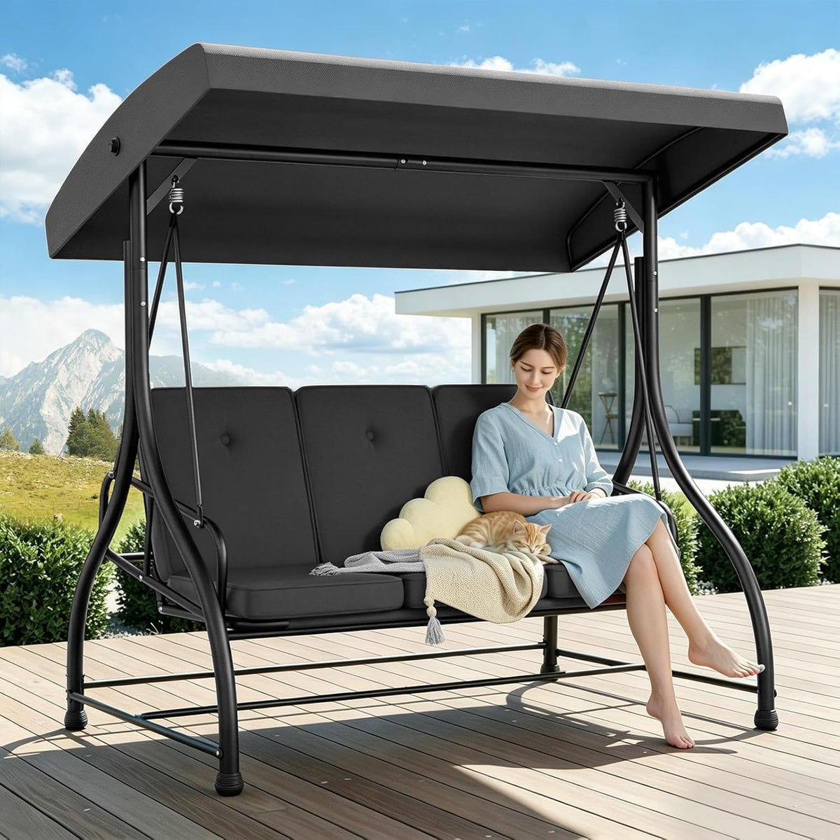 3‑Seat Convertible Patio Swing Bed