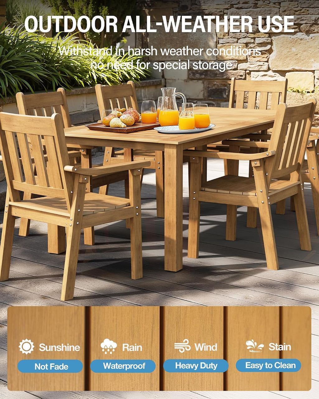 Teak 7‑Piece HIPS Patio Dining Set for 6