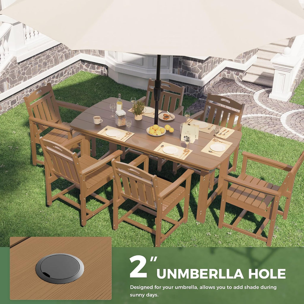 Teak 7‑Piece HDPE Patio Dining Set