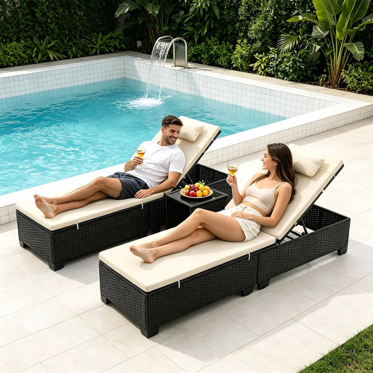 3‑Pack Beige Wicker Patio Lounge Set