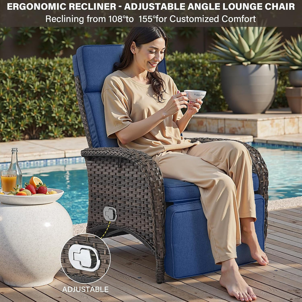 3‑Pack Brown Wicker Patio Recliner Set