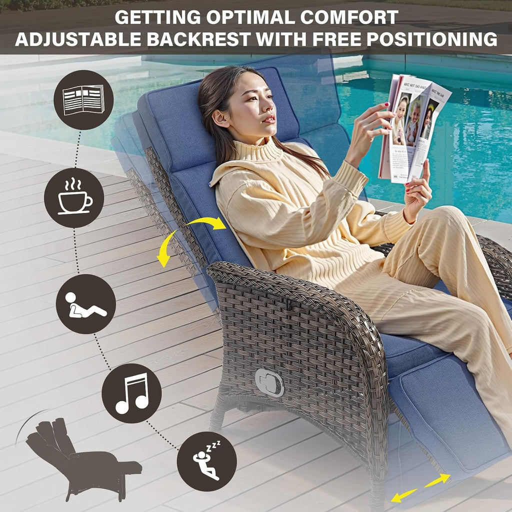 3‑Pack Brown Wicker Patio Recliner Set