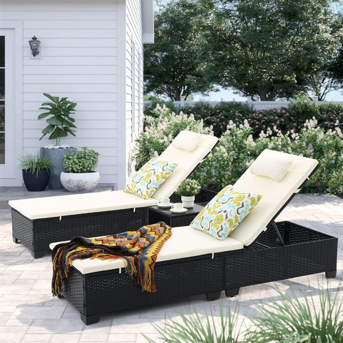 3‑Pack Beige Wicker Patio Lounge Set