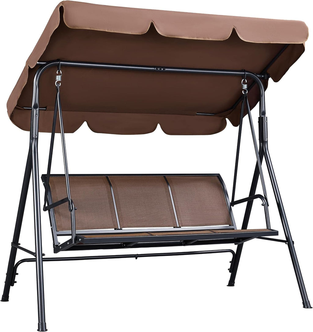 Dark Brown 3‑Seat Patio Swing Chair