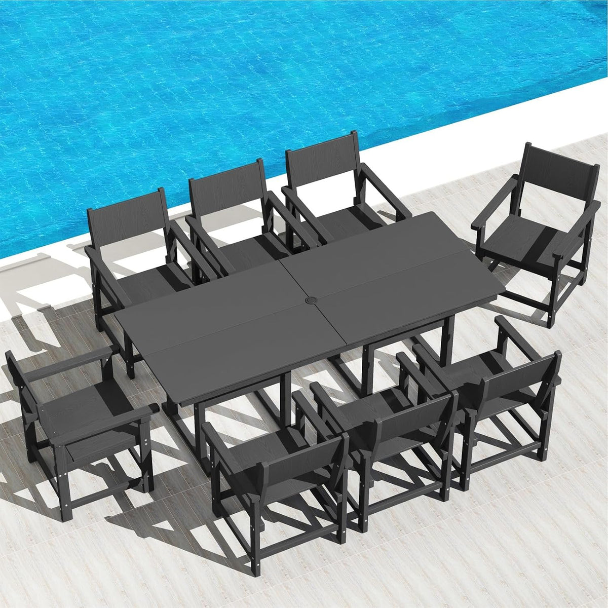 Black 9‑Piece HDPE Dining Set for 8