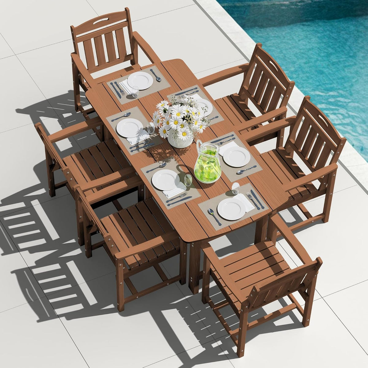 Teak 7‑Piece HDPE Patio Dining Set