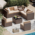 Brown/Khaki 8‑Piece Wicker Patio Set