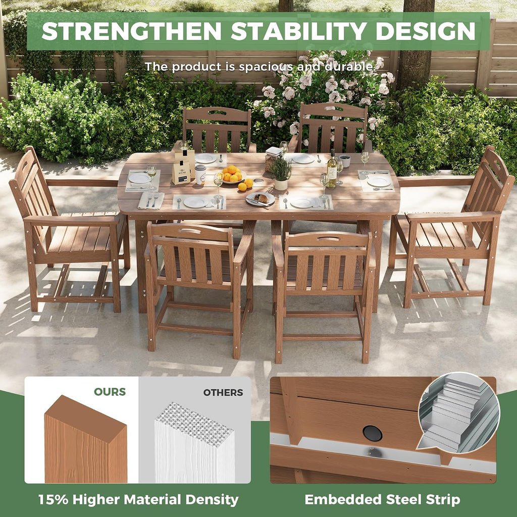 Teak 7‑Piece HDPE Patio Dining Set