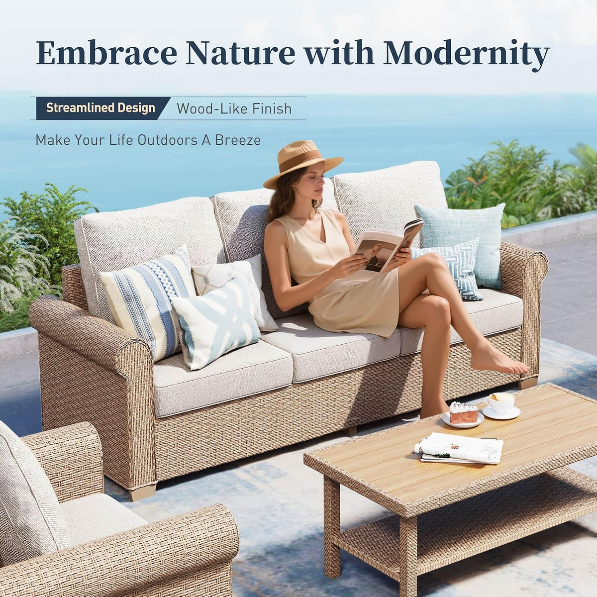 Beige 4‑Piece Wicker Patio Set