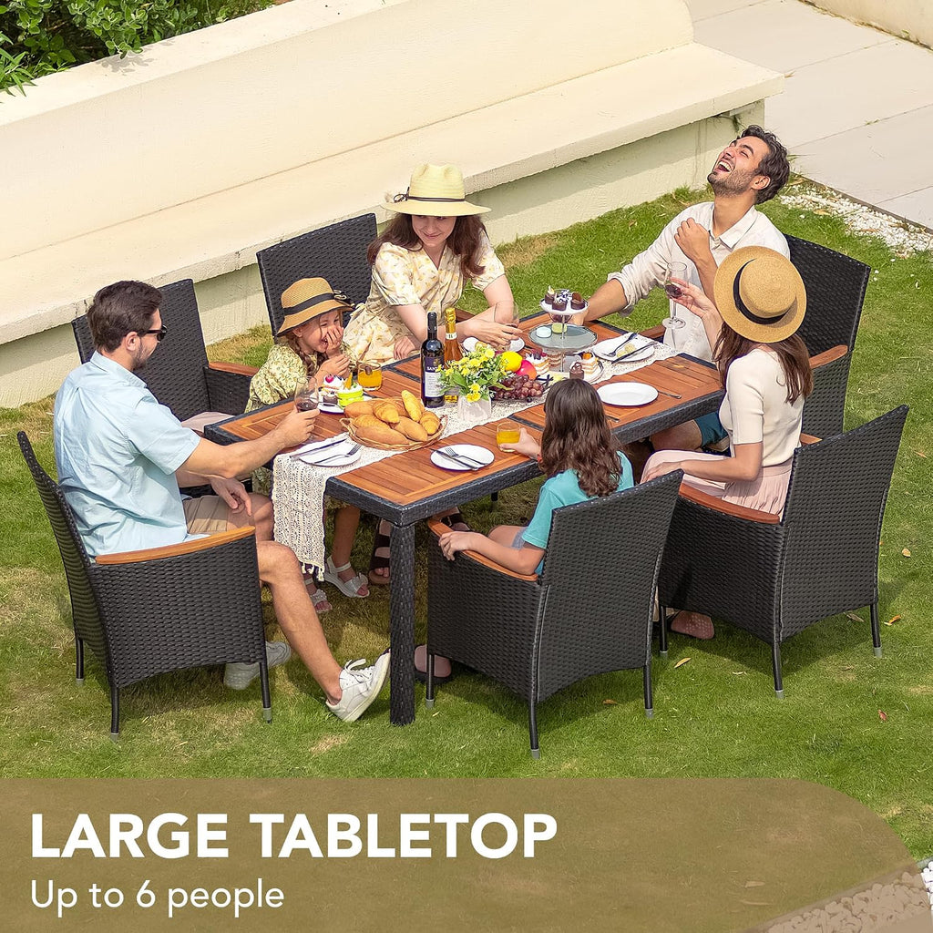 Black Rattan 7‑Piece Acacia Dining Set for 6