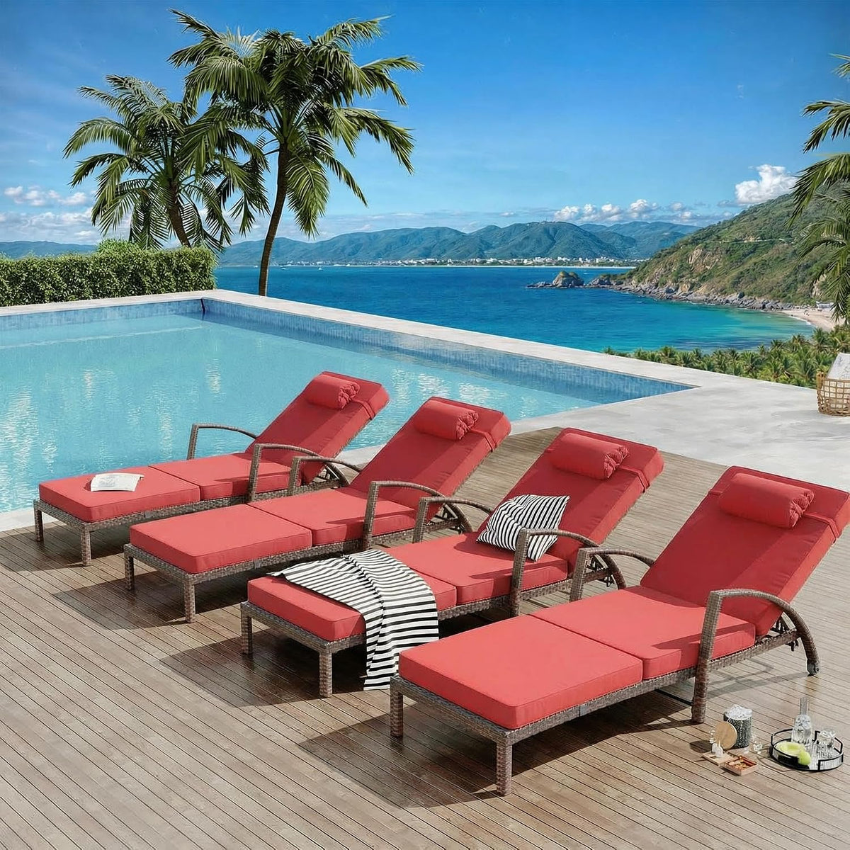 2‑Pack Rattan Patio Chaise Lounge Set