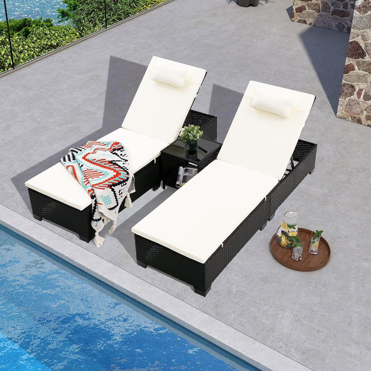 3‑Pack Beige Wicker Patio Lounge Set