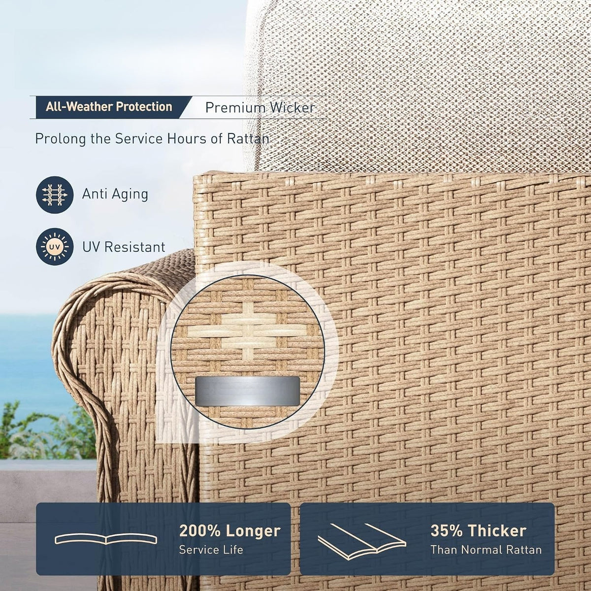 Beige 4‑Piece Wicker Patio Set
