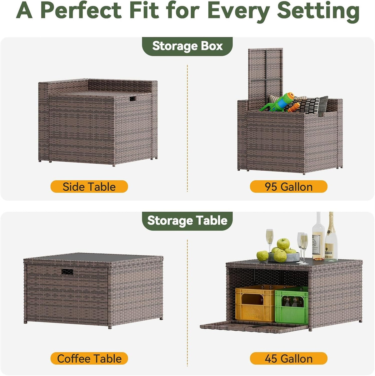 Brown/Khaki 8‑Piece Wicker Patio Set
