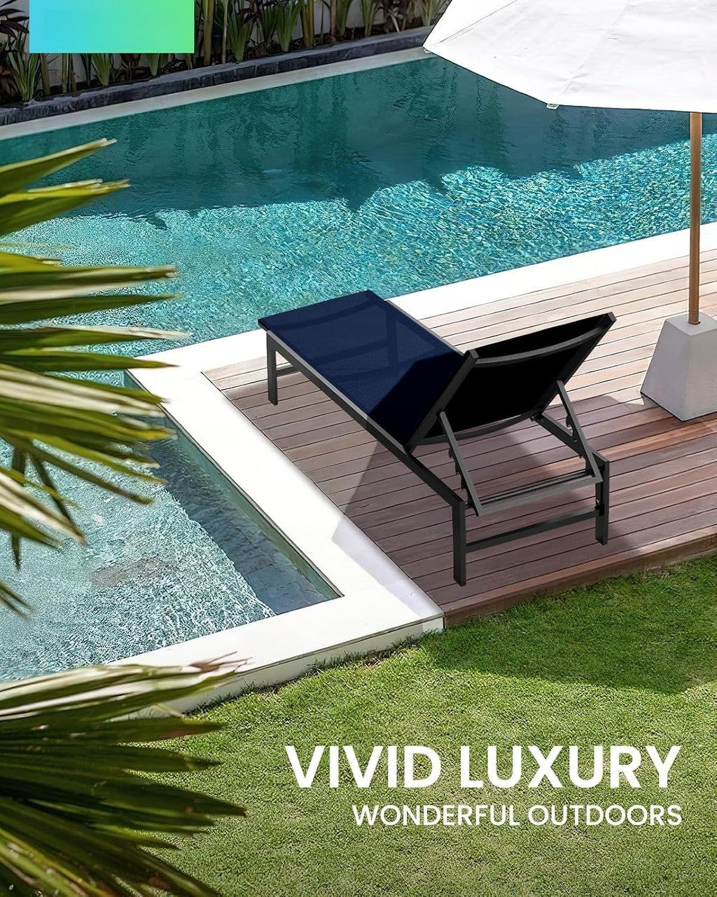 Navy Blue Aluminum Patio Chaise Lounge