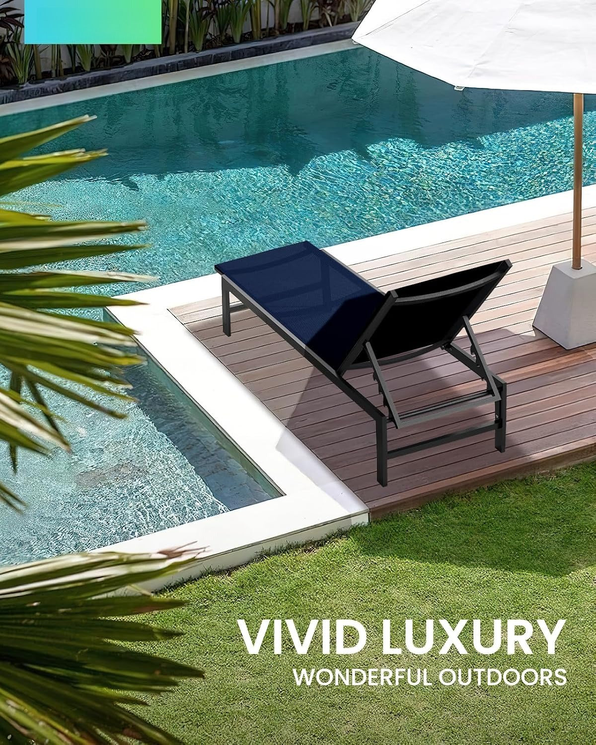 Navy Blue Aluminum Patio Chaise Lounge