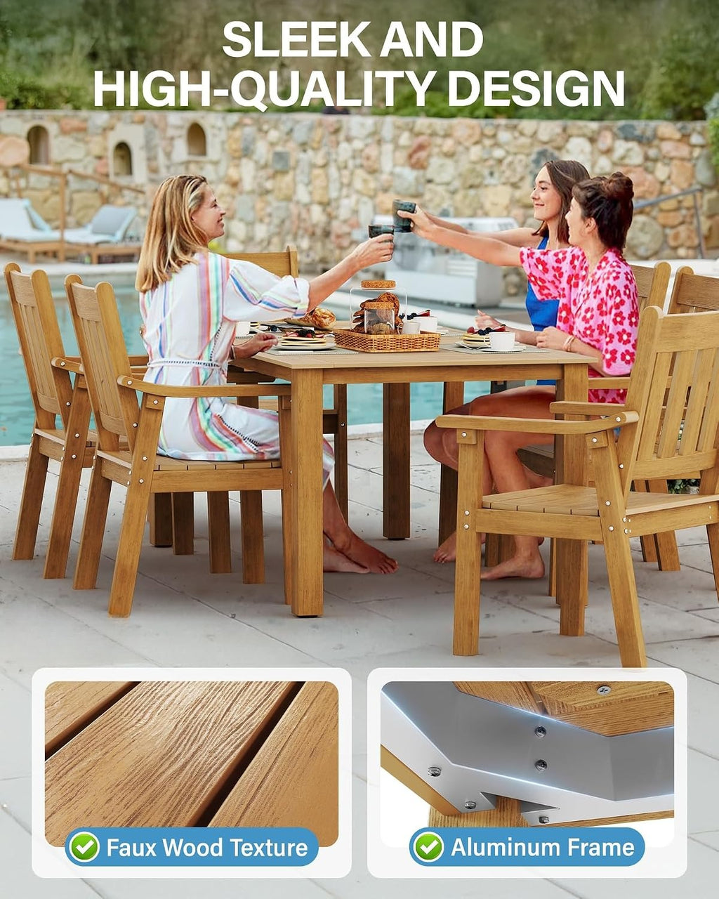 Teak 7‑Piece HIPS Patio Dining Set for 6
